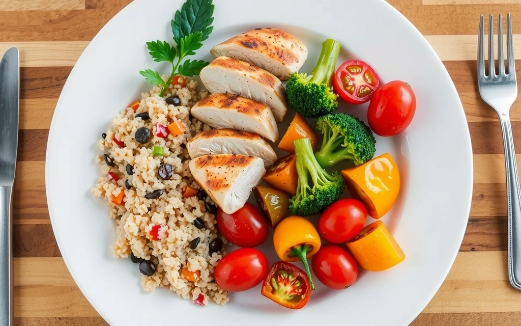 Piatto di quinoa con verdure e pollo